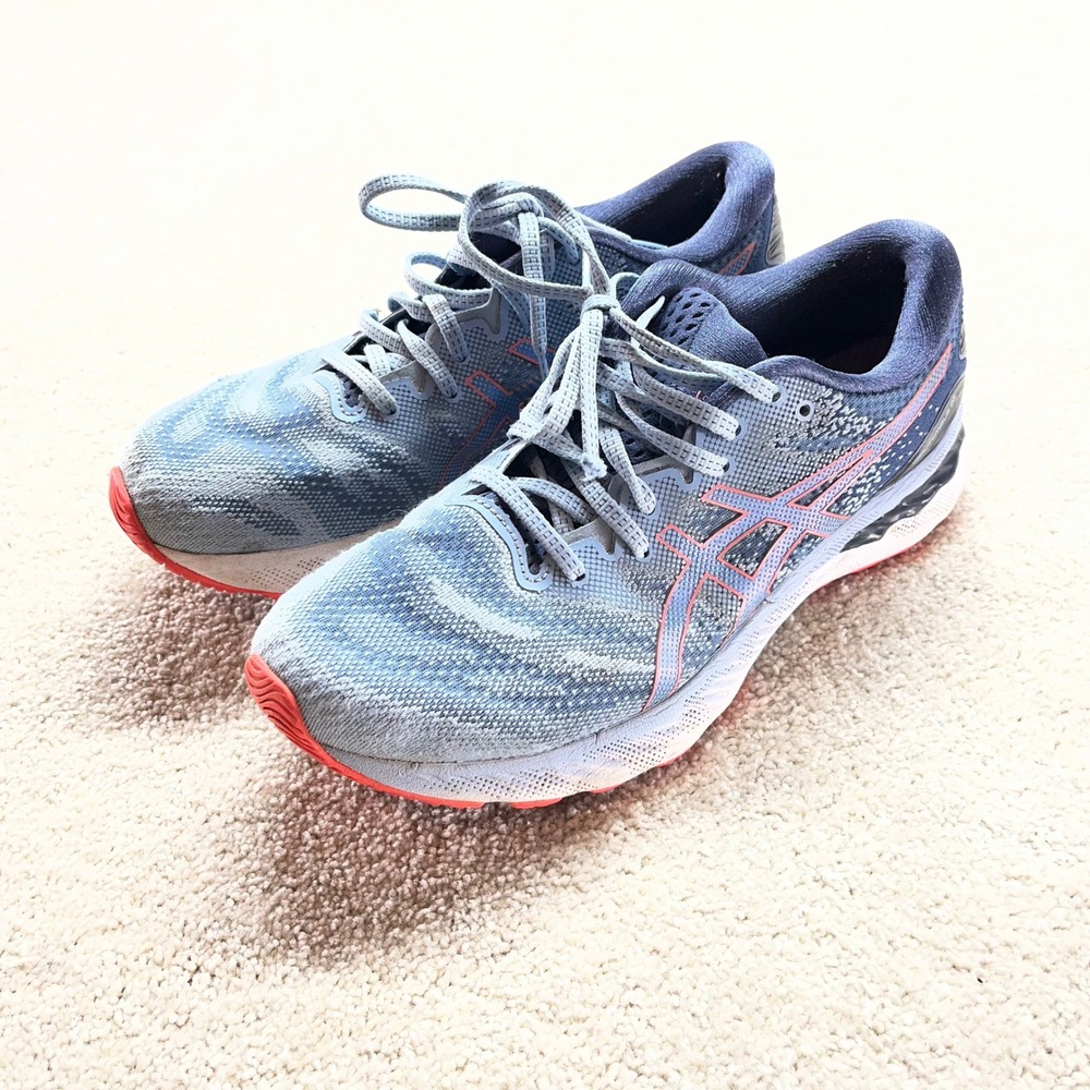 Asics Gel-Nimbus 23 Running Shoes Womens 9.5 Blue Grey Coral 1012A885 Sneakers